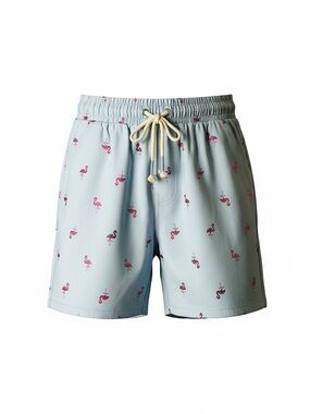 Men's Light Blue Flamingo-Print Flat Front Shorts Size Medium